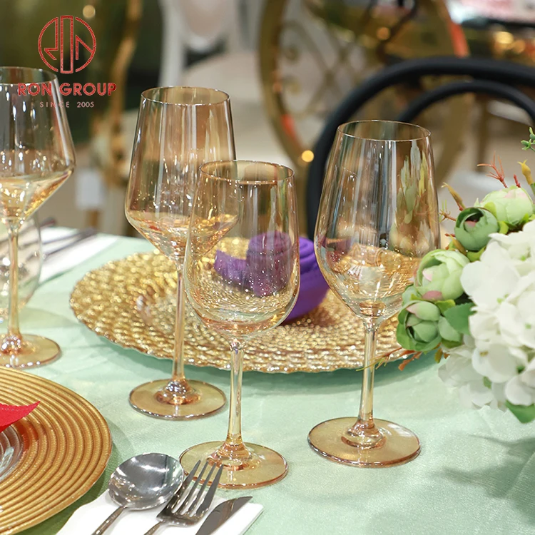 Wholesale Banquet Party Creative Lead Free Crystal Amber Glasses Set Electroplating Home Goblet Champagne Cup Wine Glass