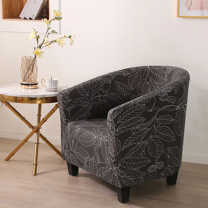 U Shape Club Chair Slipcover Stretch Armchair Covers Printed Tub Sofa Cover Spandex Couch for Bar Counter Living Room