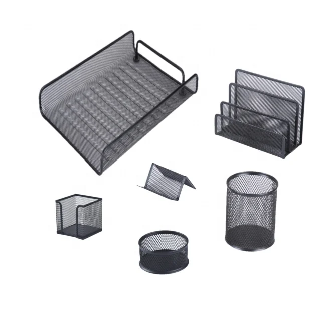 Eco-friendly high quality customized document tray stationery accessories office metal mesh desk organizer set