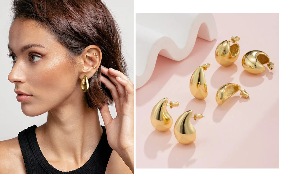 Premium Design Chunky Water Drop Stud Earrings Brass Big Teardrop Design Fashion Jewelry Earrings