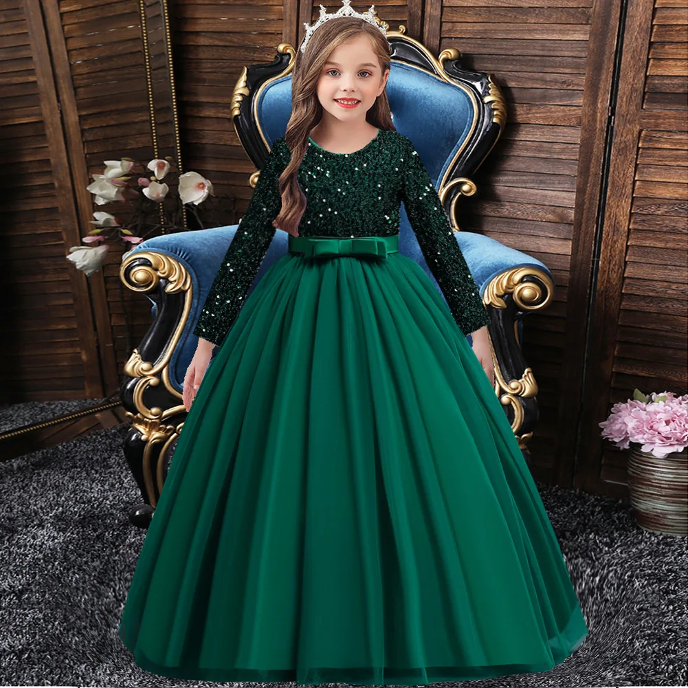 2022 New Bow Princess Dress Long Lace Show Luxury Elegant Girl Party Dress