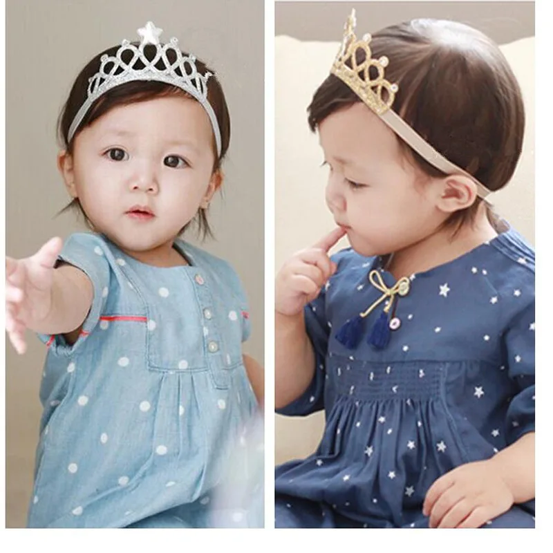 European and American Fashion Golden/Sliver Crown Hair Band Headband for Kid Baby Toddler Birthday Gift