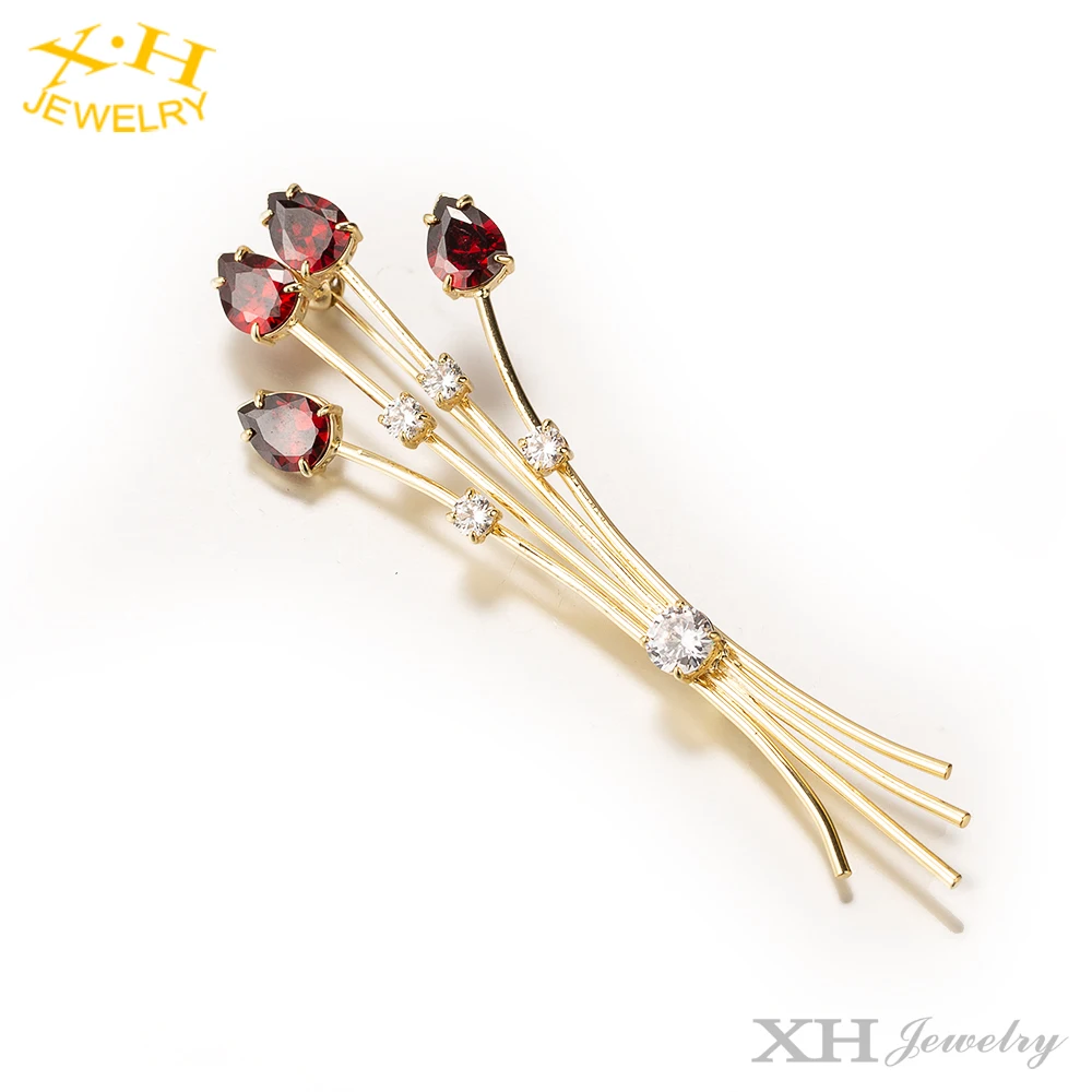High quality Fashion Custom CZ Diamond Water Drop Wheat Brass Copper Pin Brooch For Women Girls Bridal