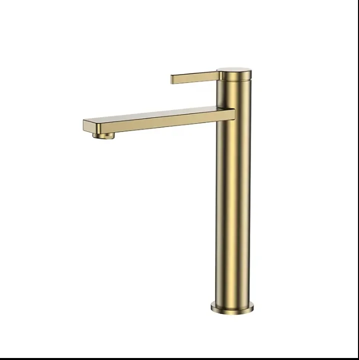Fantastic Design Brushed Gold Taps Single Handle Single Hole Brass Deck Mounted  Water-saving Bathroom Basin Faucet
