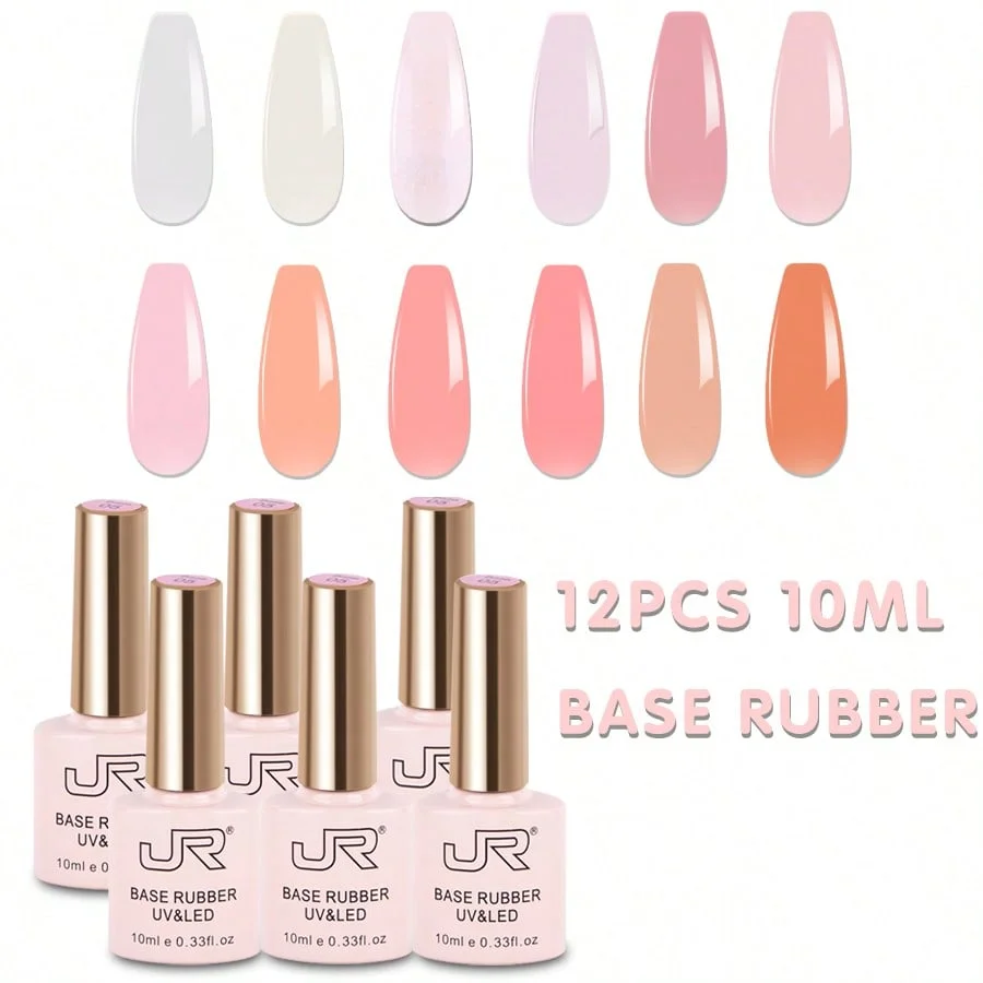 2024 new arrive 36colors 15ml rubber Base coat JR brand colorful glass bottle quality accept customized rubber base coat uv gel