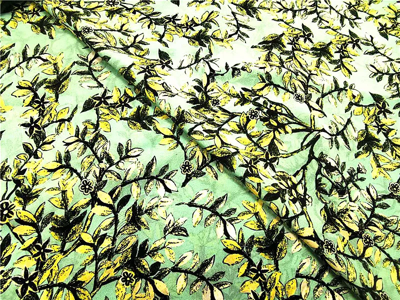 
digital printed silk cdc fabric 12mm silk cepe de chine leaf pattern 