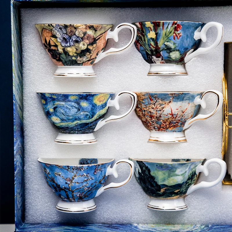 Fashion Fine Bone China Ceramic Teacup set of 6 with Shelf