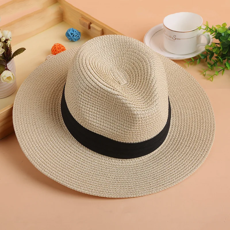 Summer beach hats wholesale women men panama straw hat with custom logo