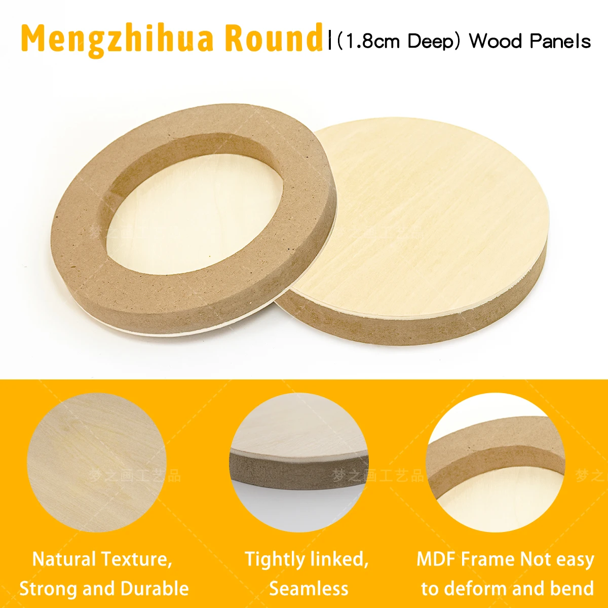 Art Supplies 10X10Cm Unfinished Wooden Painting Frame, Round Basswood Wooden Frame For Oil Acrylic Painting