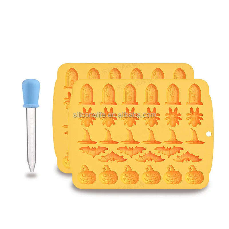 Halloween Silicone Ice Tray Halloween Moulds Silicone Ice Cube Trays  Mold for Cake Decoration Hat Bat Skeleton Patterns