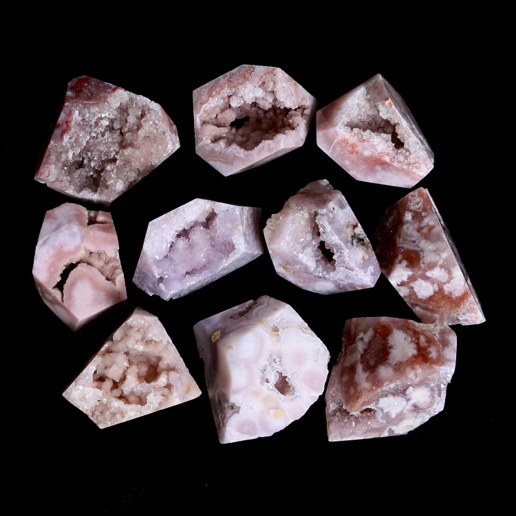Wholesale healing gemstone crafts pink amethyst flower agate druzy crystal free form