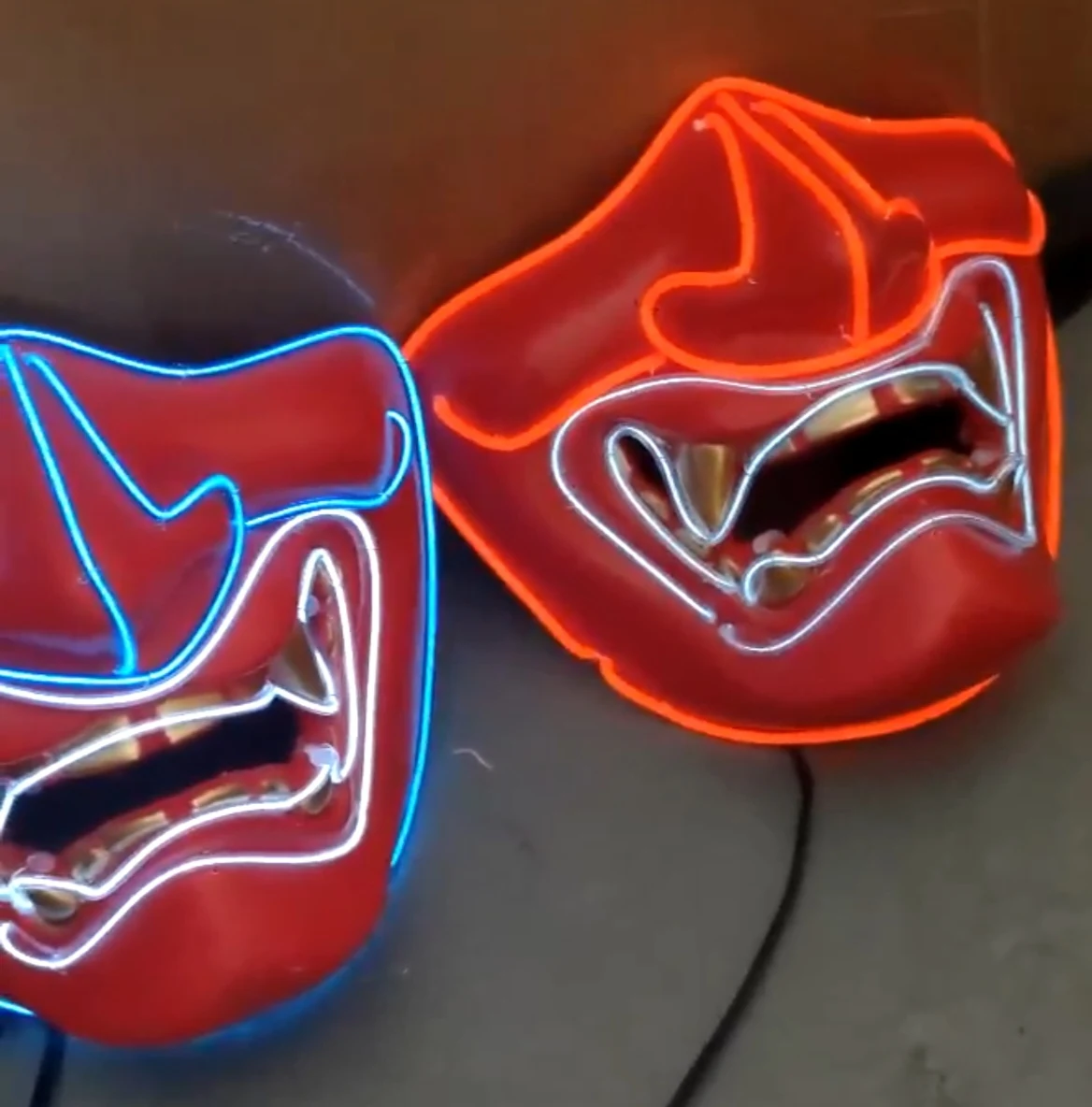 Halloween Custom Demon Mask Japanese Cosplay with Fangs Light Up Mask Costume Cosplay EL Neon Mask