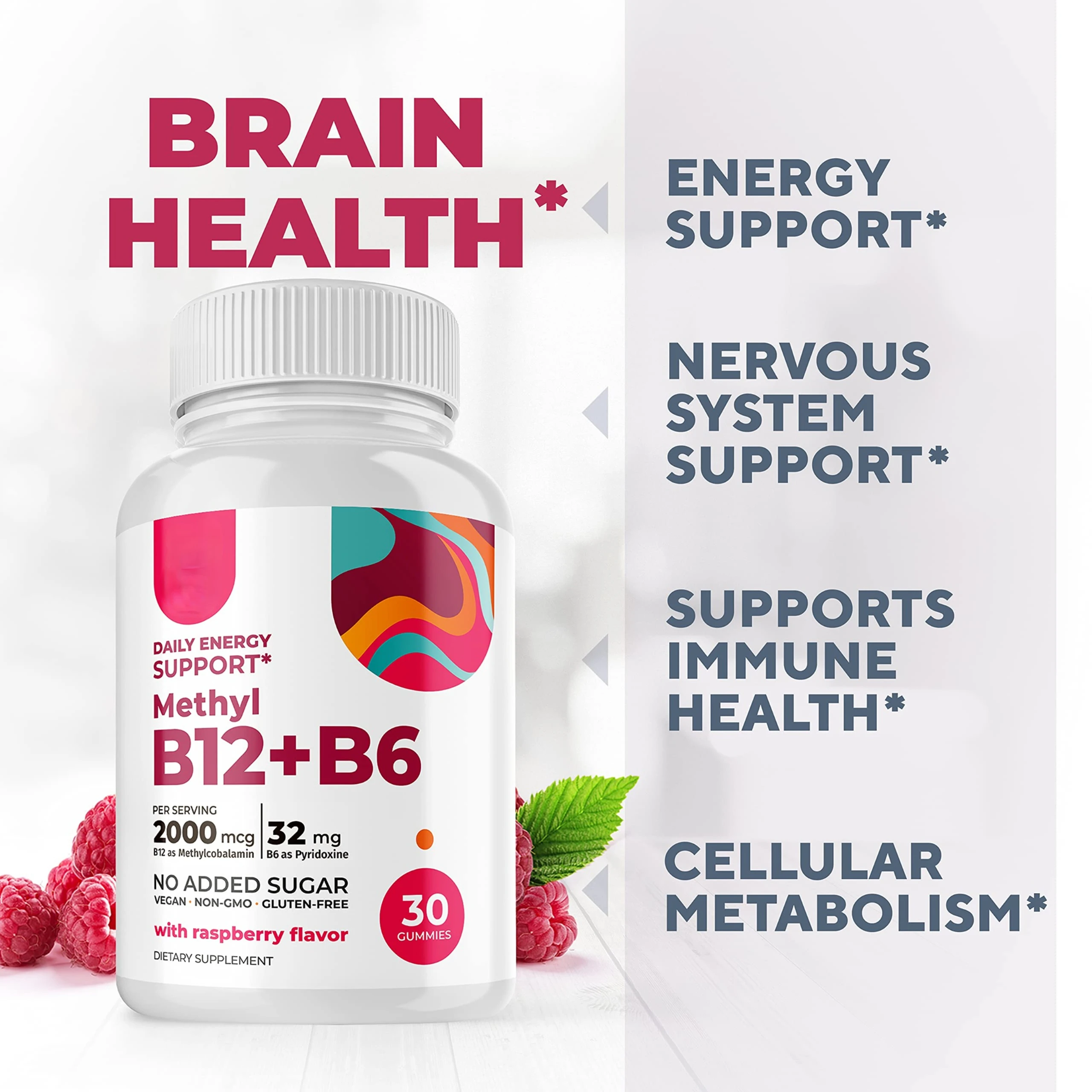 Custom Private Label Vitamin B6 B12 Gummies 2000 mcg Methyl B12 Brain Nerve System Energy Support Multivitamin Supplements