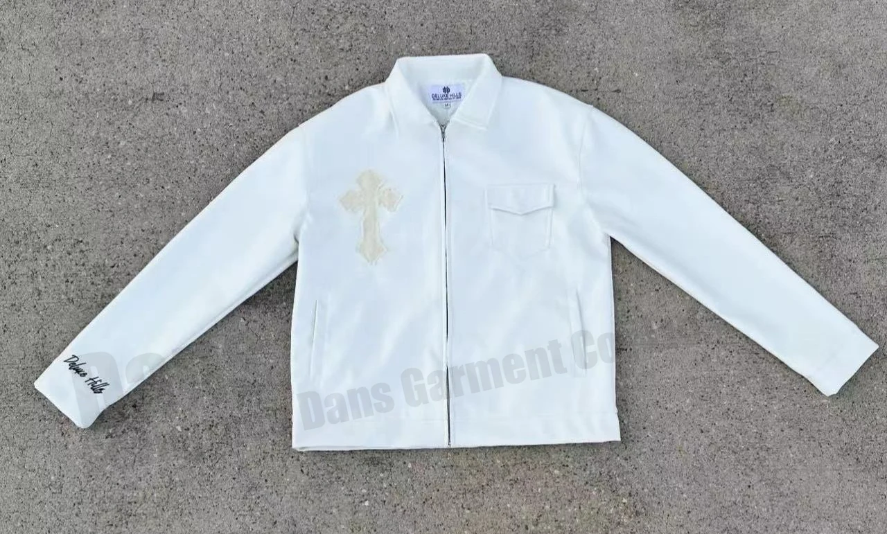 Mens Streetwear Zip Up Pu Lapel Latest Design Coat Custom Patches Embroidery Applique Logo Leather Long Sleeve Jacket For Men