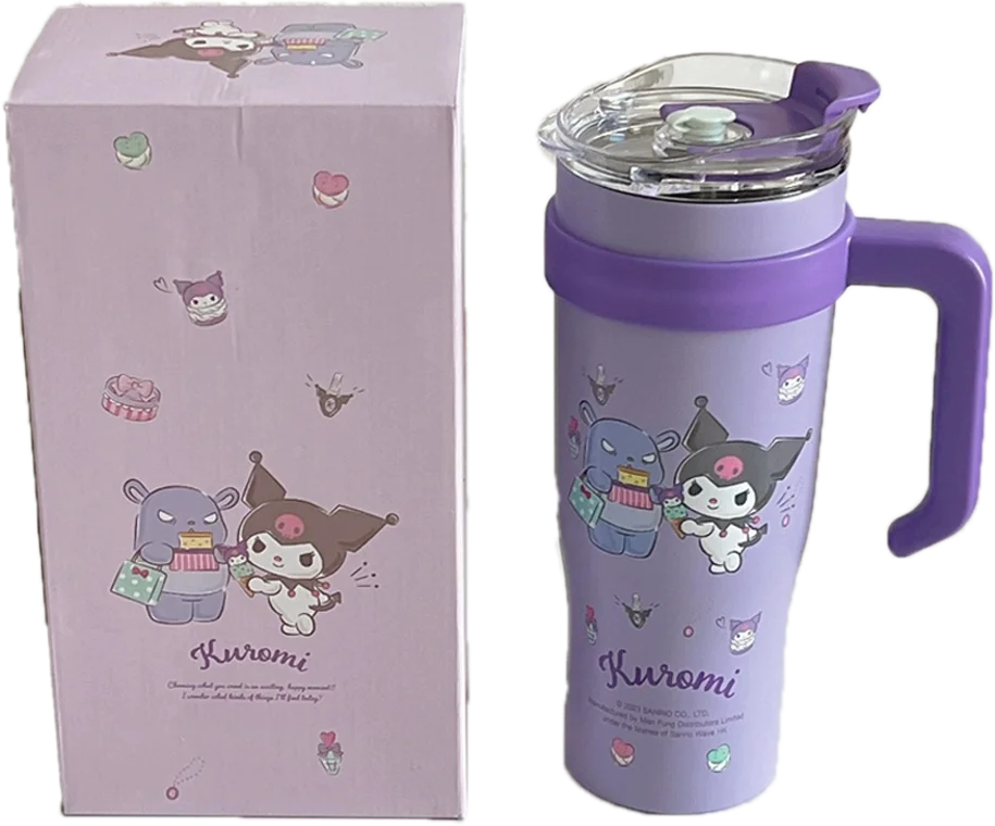 Hejin Hot Selling Sanrio 900ml Kawaii Anime Kuromi Melody Kitty cat Portable Ice and Hot Water Cup with Handle and Straw