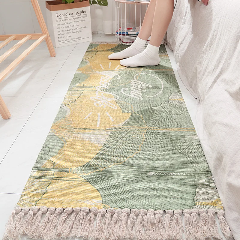 Tassels Woven Cotton Area Rug Washable Reversible Moroccan Accent Tribal Decorative Throw Floor Carpet Area Rugs for Entryway
