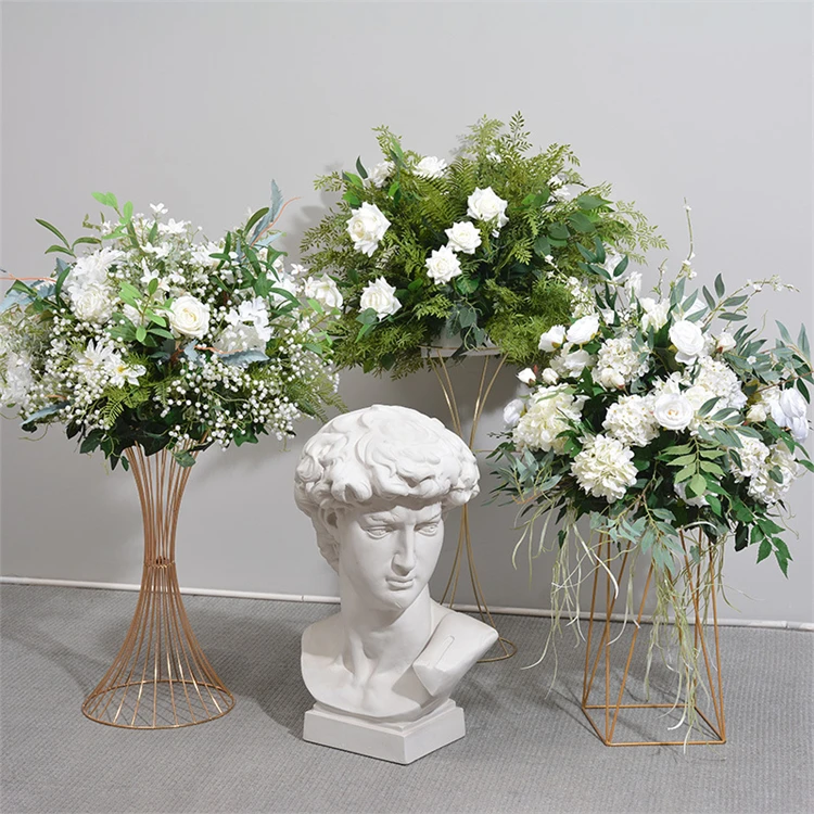 Custom Silk White Rose Flower with Green Leaf Flower Ball Flower Arrangement Wedding Table Centerpiece Floral Ball for Birthday