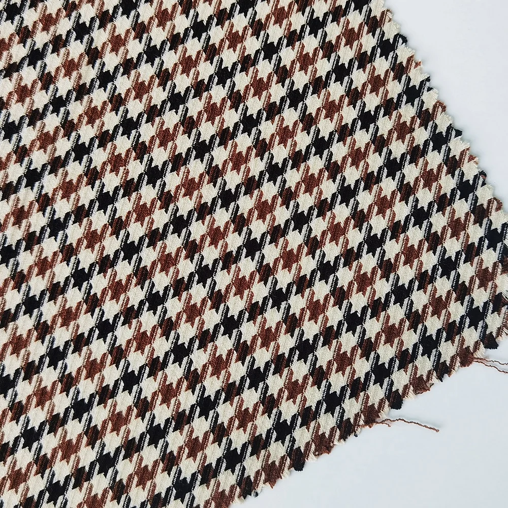 Customized suit fabric yarn dyed tweed style polyester rayon spandex houndstooth tr check plaid fabric