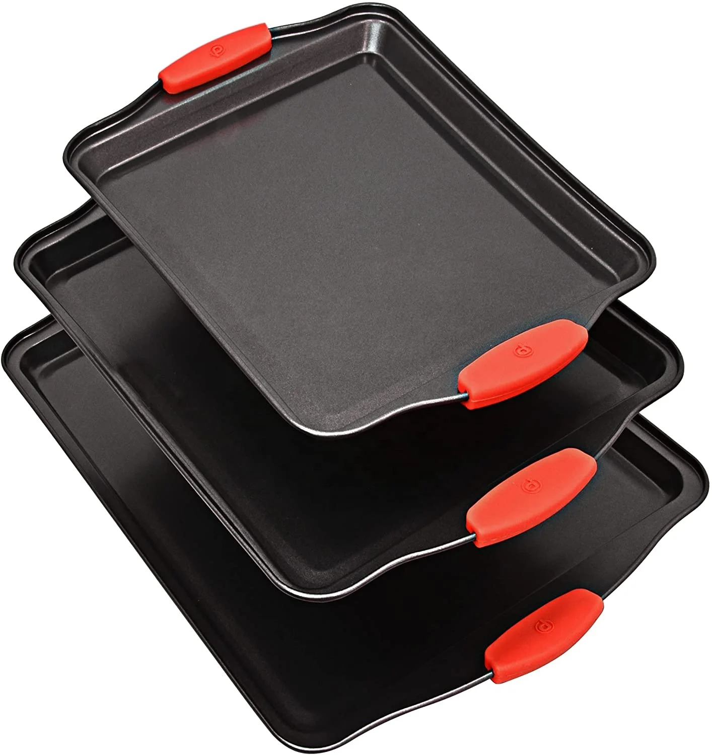 NON-STICK 3PC BAKING SHEET SET WITH SILICONE HANDLES bakeware  set