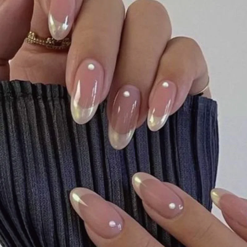 MISS GORGEOUS Pearlescent Effect False Nails OEM Wholesale French Almond Press On Nails