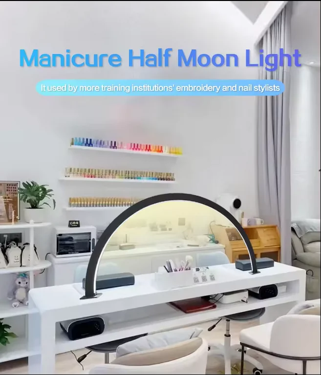 30-Inch Large Desktop Half Moon Light Non-Dazzling Bling Bling Nail Machine Workshop Hand Craft LED Ring Table Moon Light
