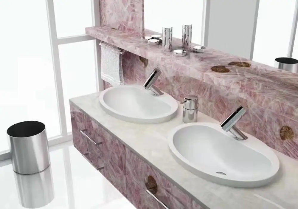 Luxury Customized Gemstone slabs  Semi-precious Stone Pink Quartz for Walls and Countertops