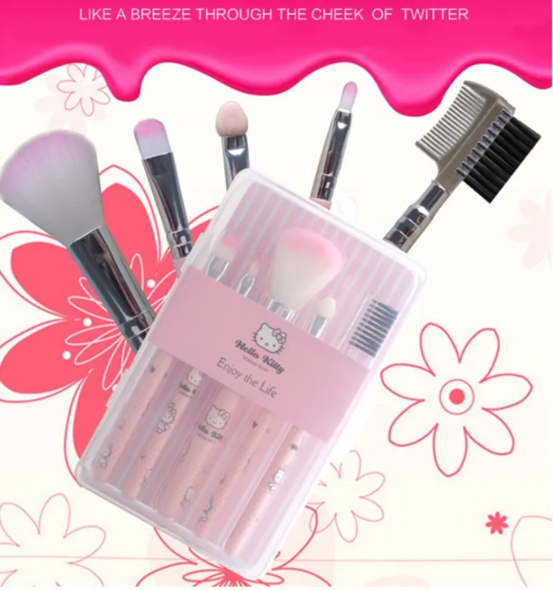 5Pcs Cute Kitty Handle Hello Makeup Brushes Set Pink Kids Makeup Tool