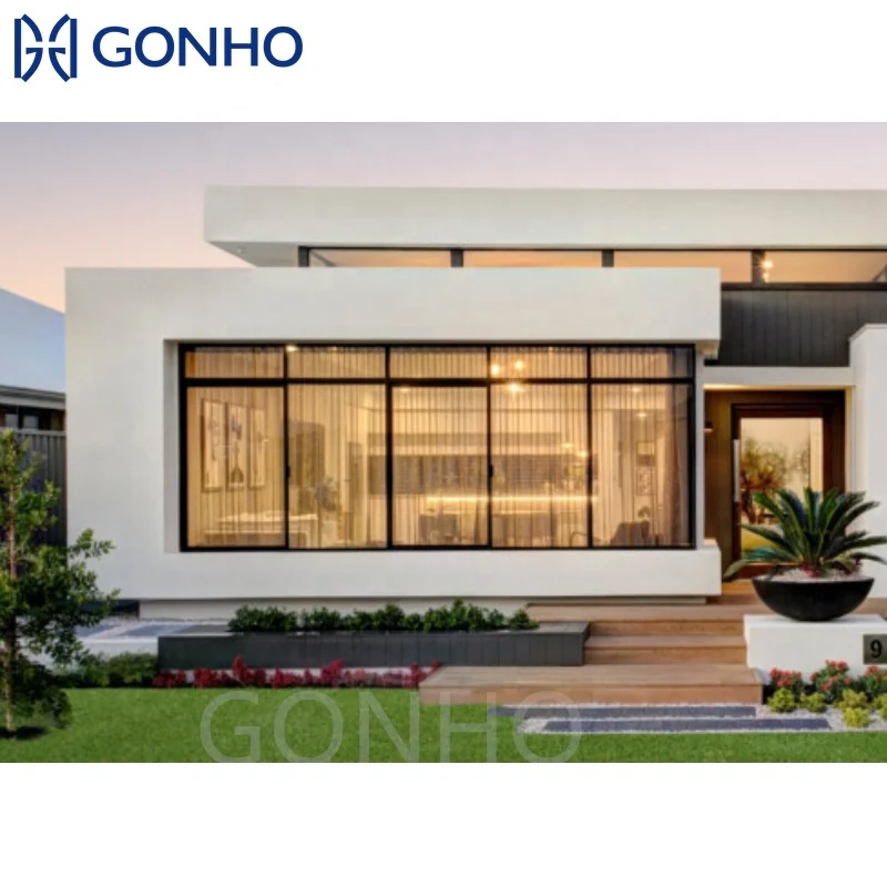GONHO Residential System Slant Rails Structure Waterproof Customizable Horizontal Aluminum Sliding Doors Windows