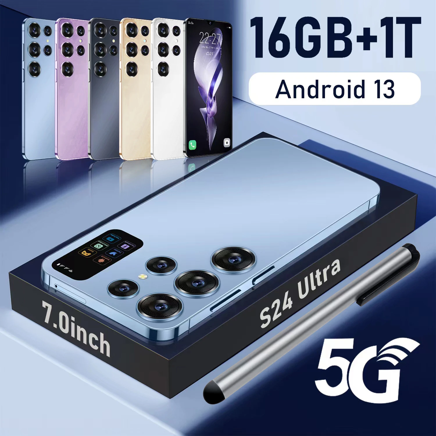 Смартфон 2024 S24 ultra 7 дюймов 4G 5G разблокировка Android 13 0 мобильный телефон 16 ГБ 1TGB сотовый смартфон