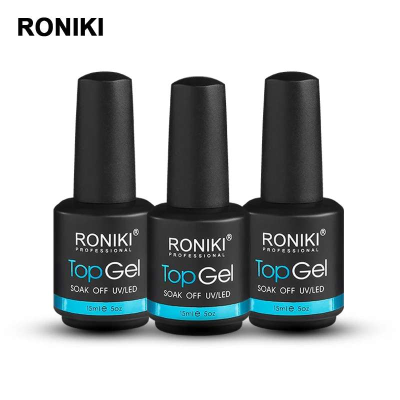 RONIKI Private Label Clear Nail No Wipe Top Coat Uv Gel Polish 20 Pcs Per Color for OEM Free Sample Sent within 3 Days 15ml