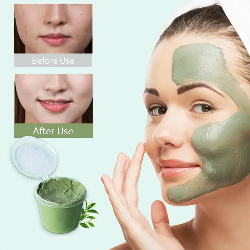 Organic Face Care Lightening Brightening Refining Pores Deep Cleansing  Improve Acne Purifying Green Tea Facial Clay Mud Mask