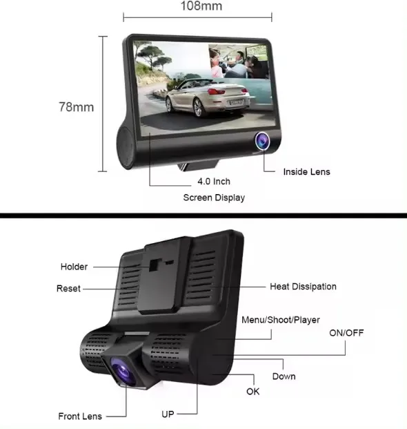Efficient 3 Cameras Lens Dual Lens Video Recorder Car DVR System