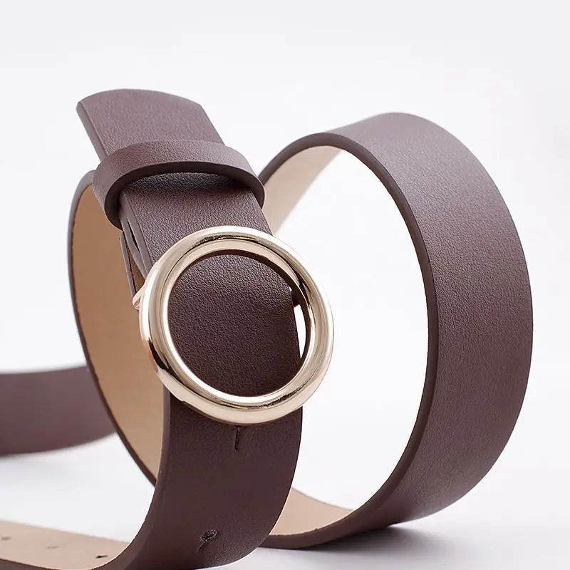 Fashion Classic Round Buckle Jeans Wild Belts for Women Fashion Students Simple Female Leather Pin Buckles Belt With Prong