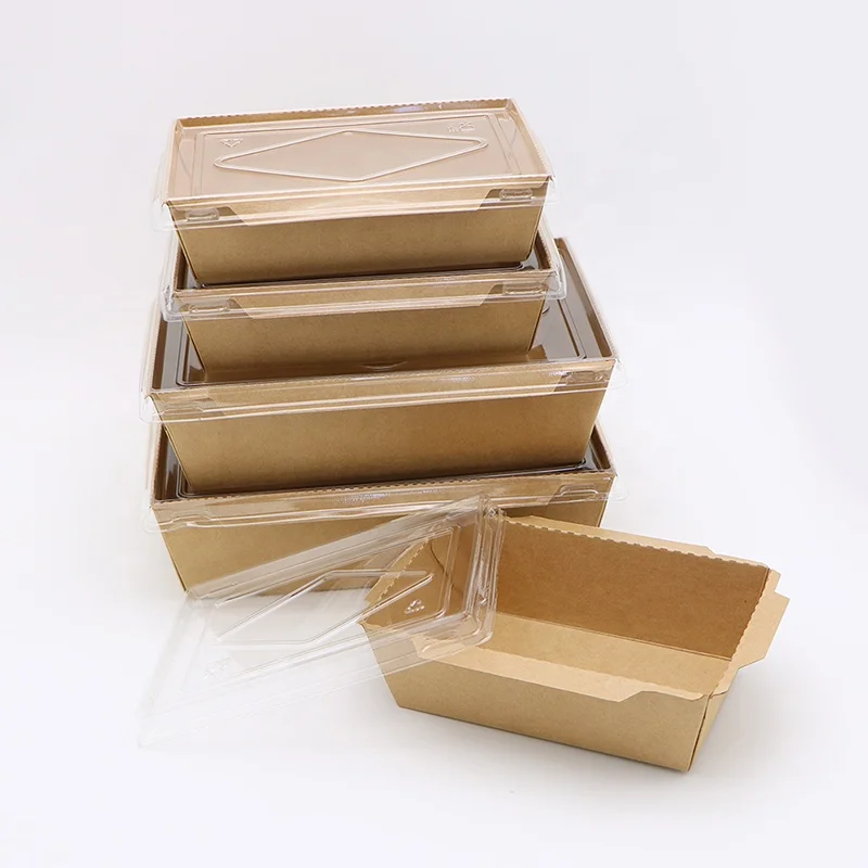 Biodegradable kraft food container water proof paper tray with plastic lid
