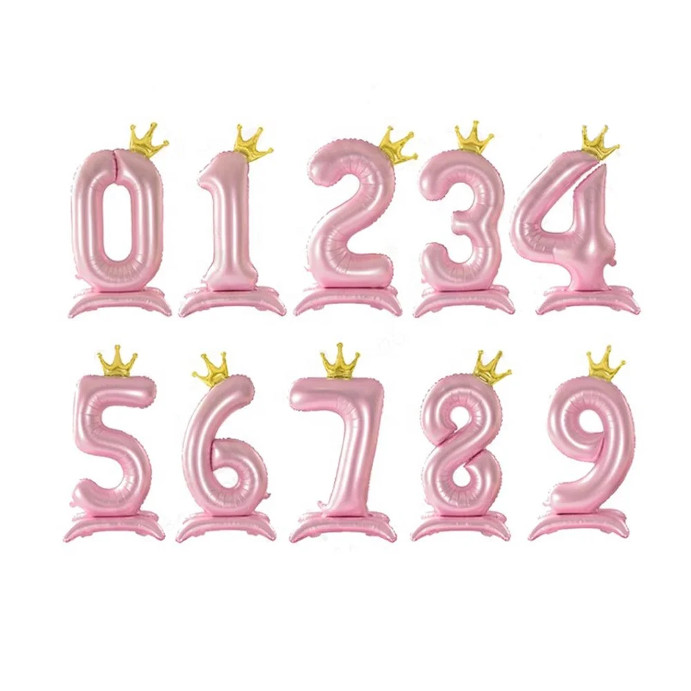 Mylar Rainbow 32 inch Foil Balloons White Pink Crown Birthday Party Supplies Number Balloons with Crown for Birthday