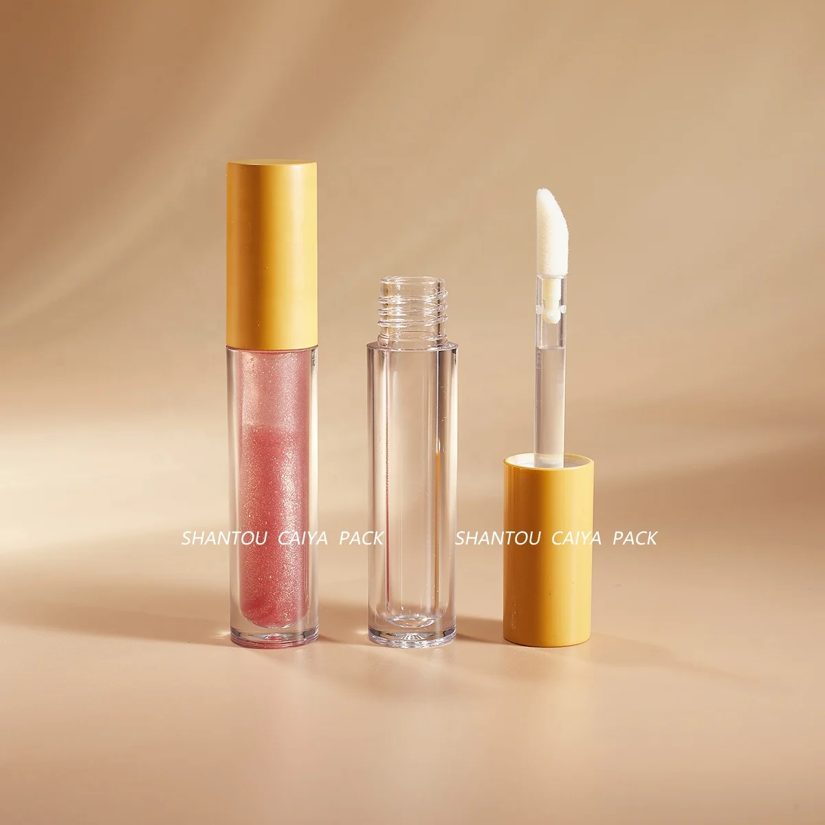 CAIYA UV Glossy Lip Gloss Container Tube Lipgloss Tube with Large Brush 4ML Popular Hot Pink Private Label Empty Lip Tint Bottle