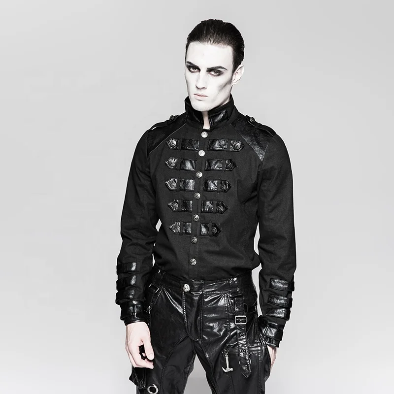 PUNK RAVE Y-753 Germany Soldierly Uniform Stand Collar  Delicate Loops PU Cuffs Men Dark Red Shirts