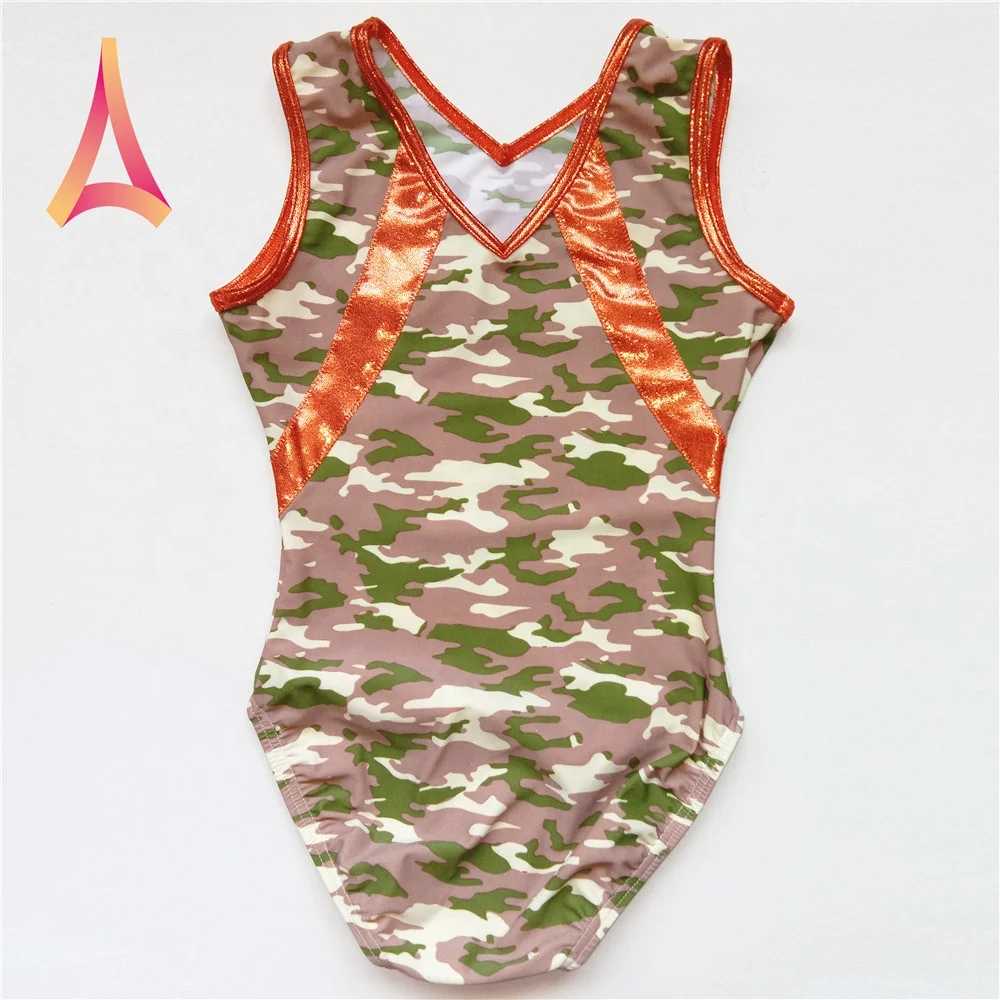V-neck Camouflage Print Kids Gymnastics Leotard