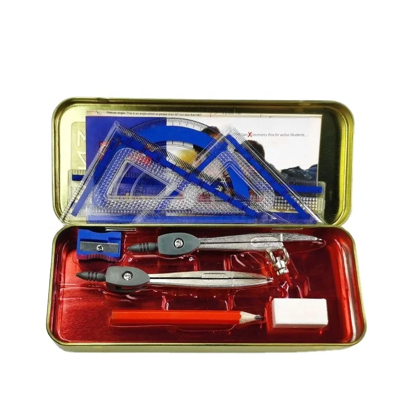 cheap math mathematical set, metal tin box drawing set