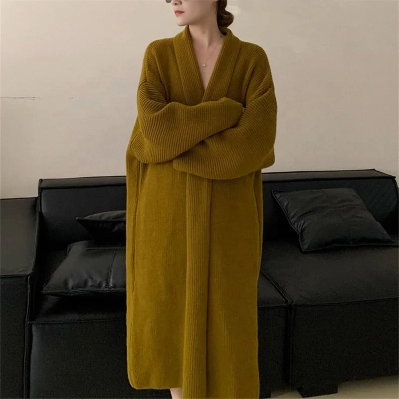 OEM/ODM Custom Ladies Long Coat Design Autumn French Style High-class Loose Knitted Cardigan Thickened Long Cardigan Sweater