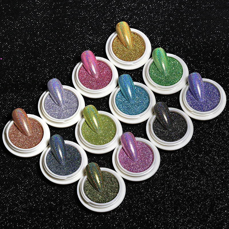 12 Colors Nail Crystal Diamond Powder 3D Laser Holographic Solid Pigment Glitter Nail Aurora Powder DIY Nail Art For Tips Design