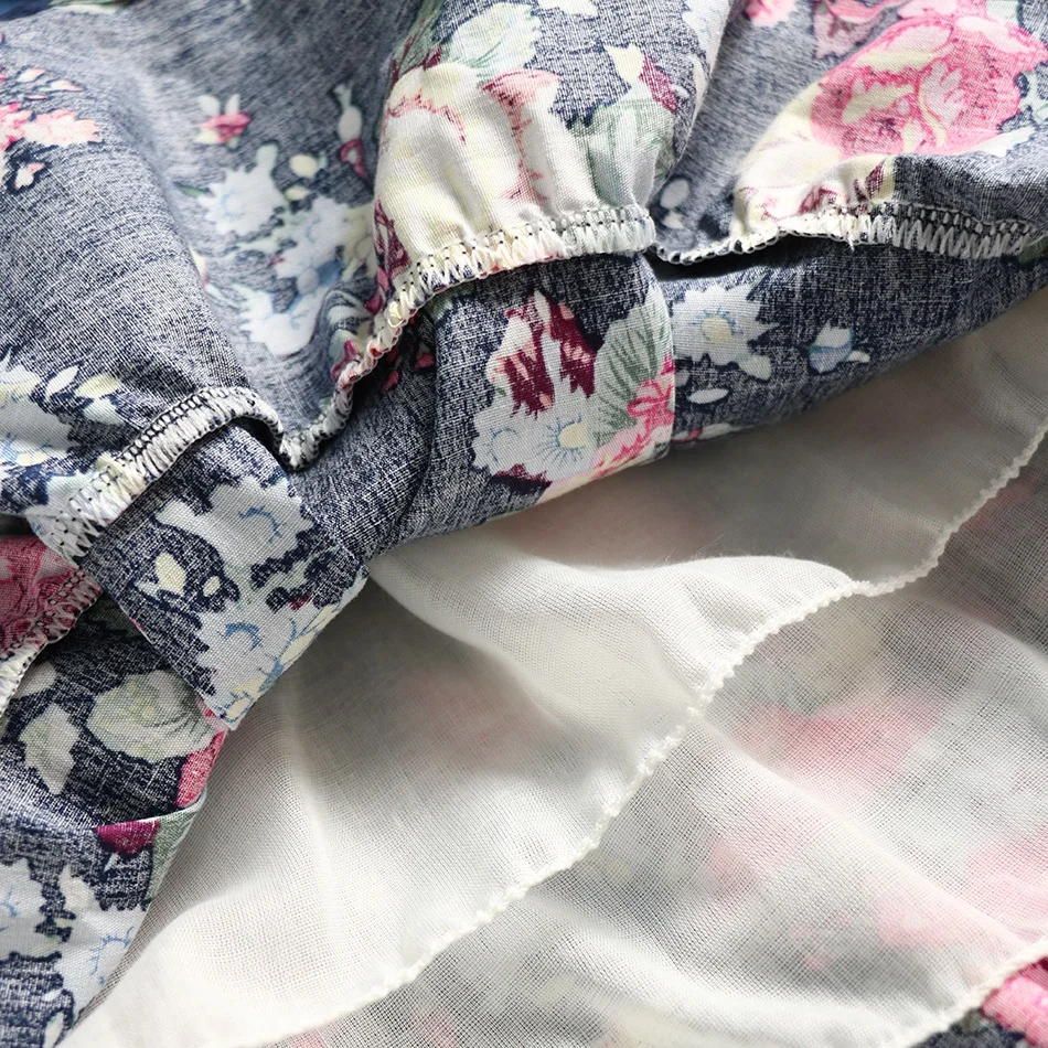 
hot selling bow knot blue sweet casual floral denim summer little girl dress toddler girl summer sets 2pcs 