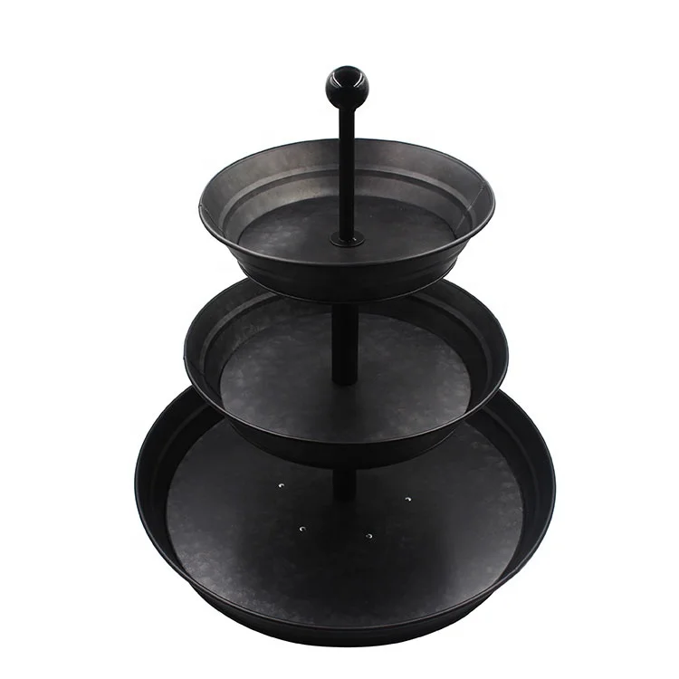 Rustic Black Galvanized Metal Home Farmhouse Decor Display Stand 3 Tier Serving Tray 3 Tiered Tray Stand Display Tiered Tray