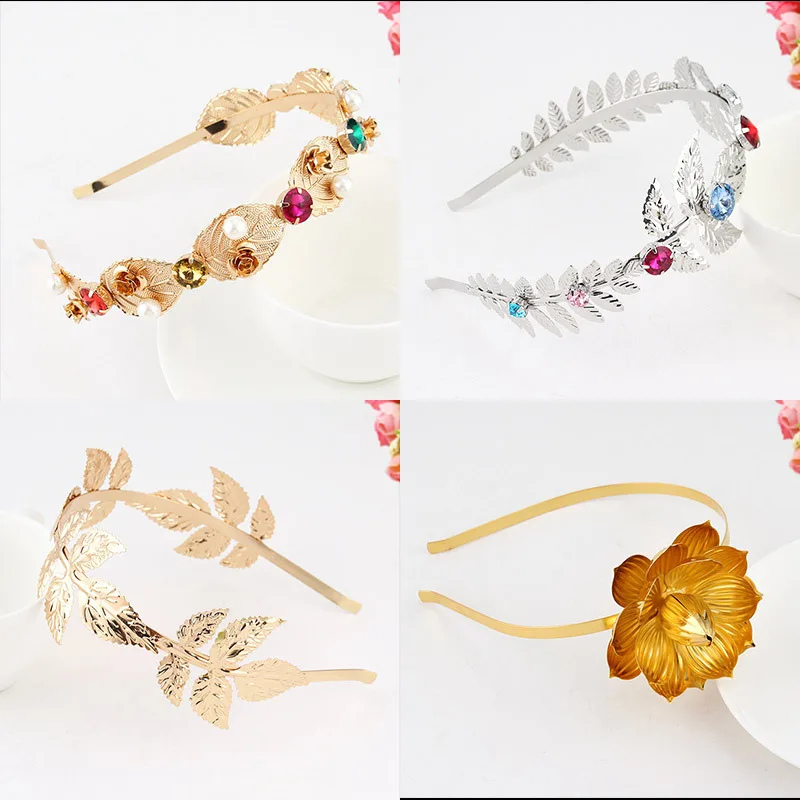 Hot selling leaf flower alloy headband fashion colorful rhinestone headbands star Baroque luxury women headband