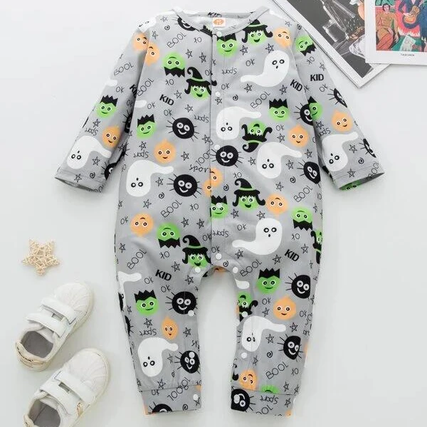 
Halloween New Style Baby Boy Rompers Cartoon Graphic Tee Jumpsuit 