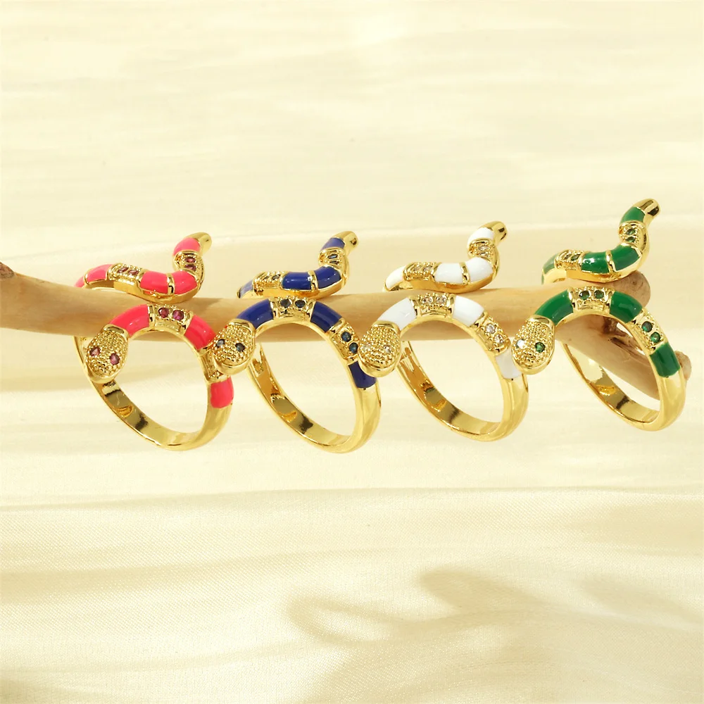 Hot Wholesale Europe America Retro Ring Fashion Trendy Dripping Oil Punk Enamel Ring Adjustable Snake Ring for Women