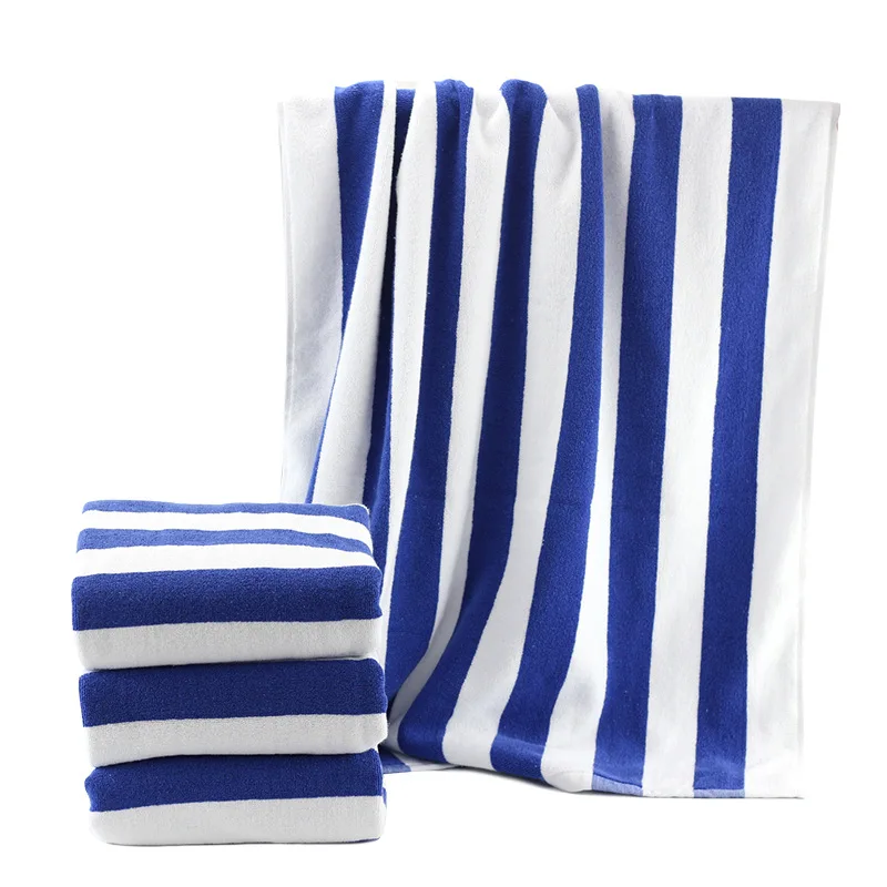 Wholesale White Blue Stripes 100% Cotton Custom Beach Towels Super Large Striped Jacquard Bath Towel