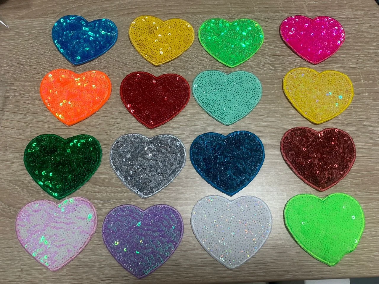 Heart sequin embroidery patches Iron on sequin Hot pink Red heart patches for sweatshirt