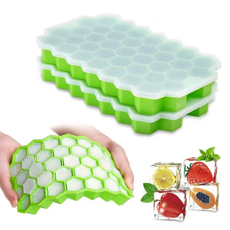 for Chilled Drinks Whiskey Cocktails Stackable Ice Cube maker Silicone Ice Cube Trays with Lid Ice Tray