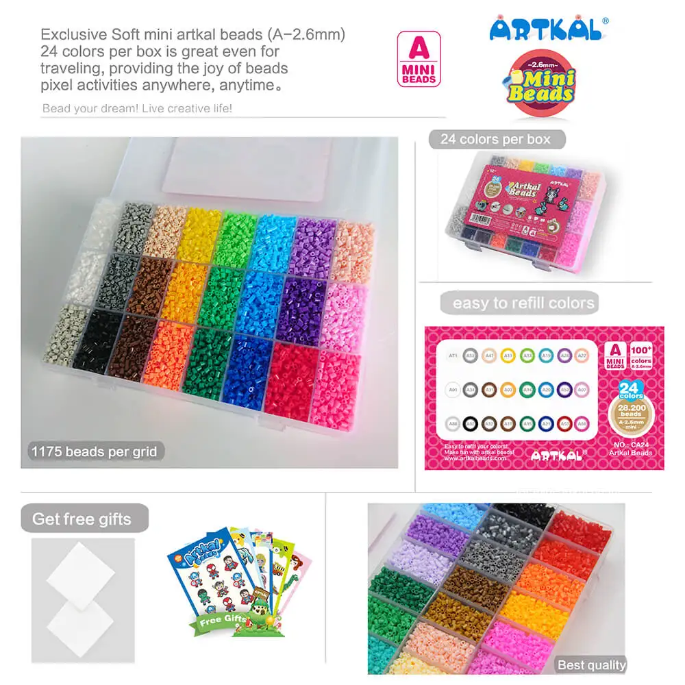 Perler Beads Kit 24Colors 2.6mm Artkal Beads boxes set Ironing Beads